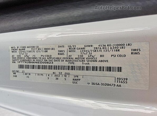 1FT7X2B66NED00823 2022 FORD F250 Белый Вид подкапотного пространства