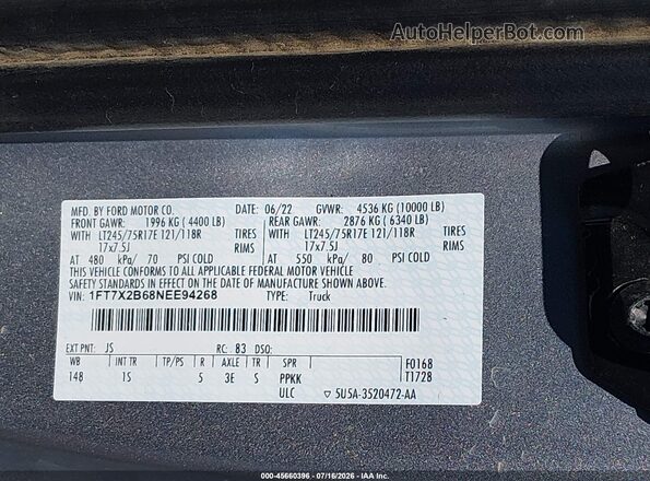 1FT7X2B68NEE94268 2022 FORD F-250 Silver Widok komory silnika