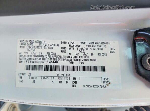 1FT8W3B68NEE41440 2022 FORD F350 White Widok komory silnika