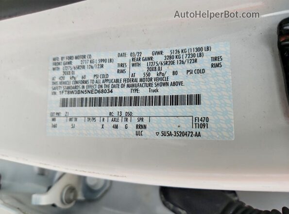 1FT8W3BN5NED68034 2022 FORD F350 White Vista del compartimento del motor