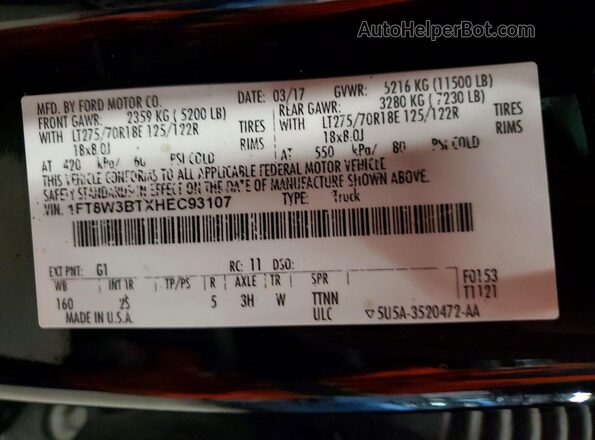 1FT8W3BTXHEC93107 2017 FORD F350 Black Շարժիչի բաժամունքի տեսք