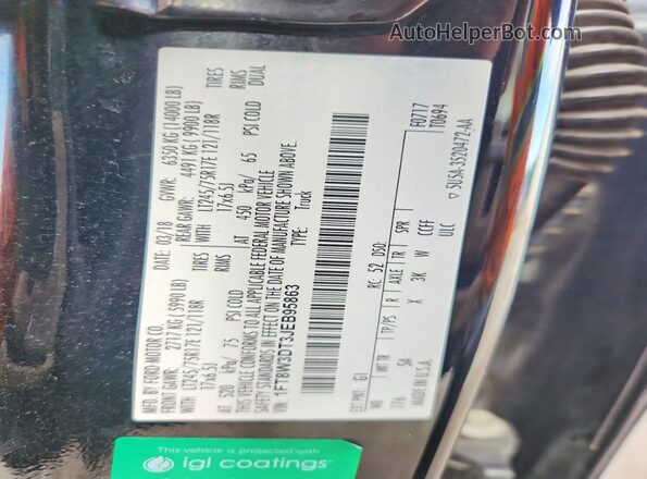 1FT8W3DT3JEB95863 2018 FORD F350 Black Widok naklejki z numerem VIN