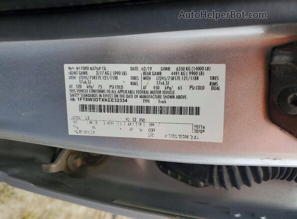 1FT8W3DTXKEE32334 2019 FORD F350 Серебряный Вид подкапотного пространства