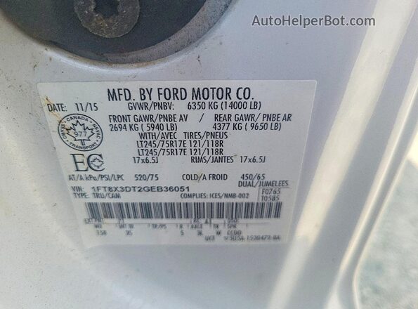 1FT8X3DT2GEB36051 2016 FORD F350 White Widok komory silnika