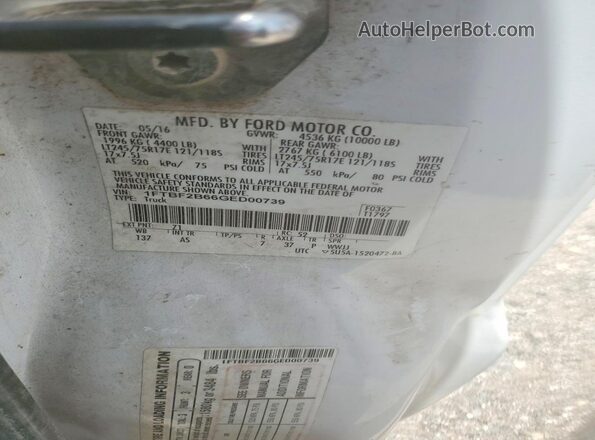1FTBF2B66GED00739 2016 FORD F250 White Vista del compartimento del motor