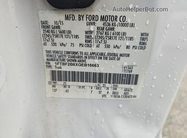 1FTBF2B6XGEB16663 2016 FORD F250 White Вид підкапотного простору