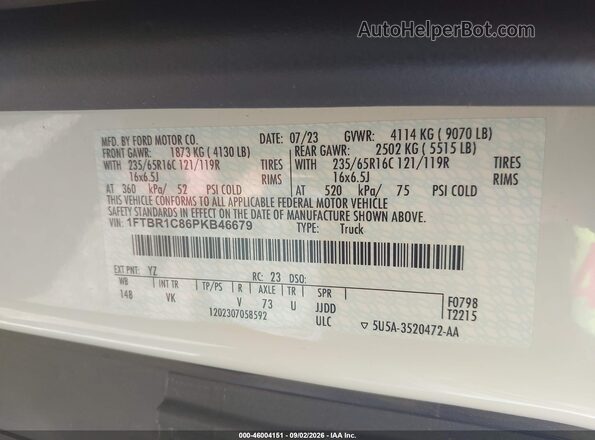 1FTBR1C86PKB46679 2023 FORD TRANSIT-250 White Вид підкапотного простору
