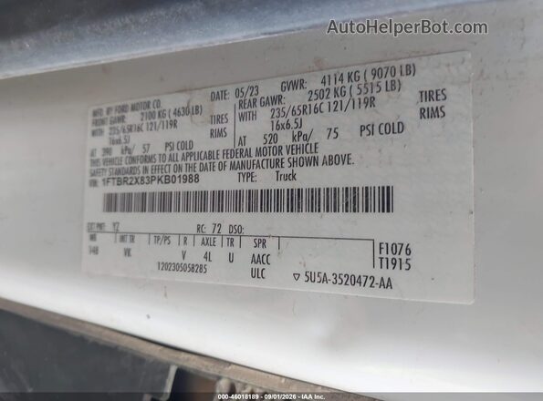 1FTBR2X83PKB01988 2023 FORD TRANSIT-250 Белый Вид подкапотного пространства