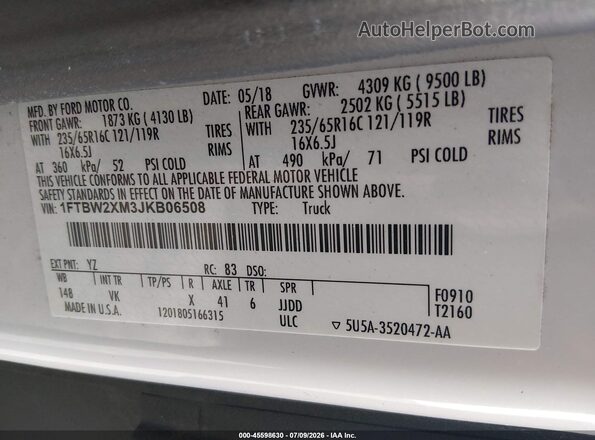 1FTBW2XM3JKB06508 2018 FORD TRANSIT-350 Белый Вид подкапотного пространства