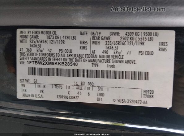 1FTBW2XM8KKB28540 2019 FORD TRANSIT-350 Black Vista del compartimento del motor