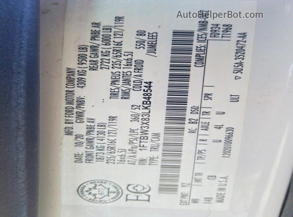 1FTBW3X83LKB48544 2020 FORD TRANSIT White VIN կոդի պիտակի տեսք