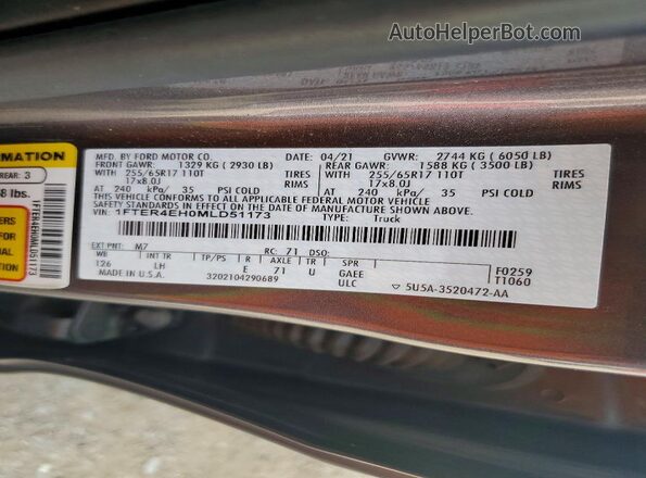 1FTER4EH0MLD51173 2021 FORD RANGER Charcoal Շարժիչի բաժամունքի տեսք