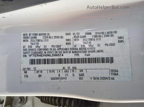 1FTER4EH0NLD06574 2022 FORD RANGER White Вид підкапотного простору