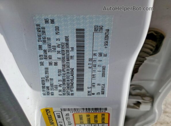 1FTER4EH5LLA83042 2020 FORD RANGER White Вид наклейки з VIN-кодом