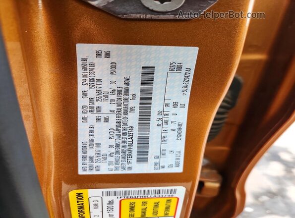 1FTER4FH8LLA33749 2020 FORD RANGER Orange Вид підкапотного простору