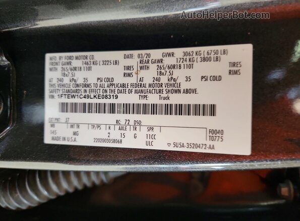 1FTEW1C49LKE08319 2020 FORD F150 Gray ძრავის განყოფილების ხედი
