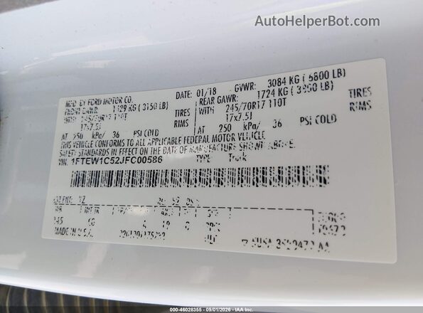 1FTEW1C52JFC00586 2018 FORD F150 White Engine compartment view
