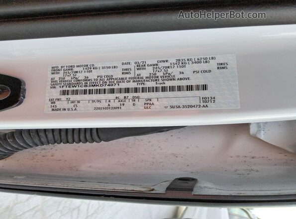 1FTEW1CB3MKD74071 2021 FORD F150 White Vista del compartimento del motor