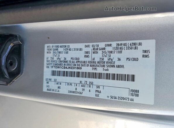 1FTEW1CB4JKE01869 2018 FORD F150 Silver Widok komory silnika