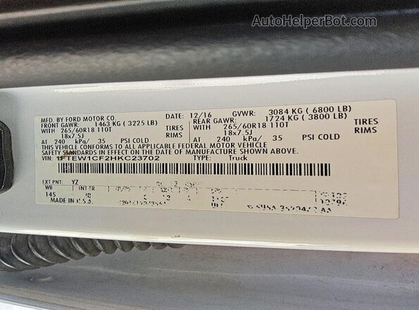1FTEW1CF2HKC23702 2017 FORD F150 White Вид підкапотного простору