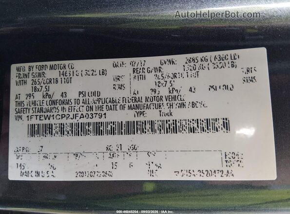 1FTEW1CP2JFA03791 2018 FORD F150 Black Vista del compartimento del motor