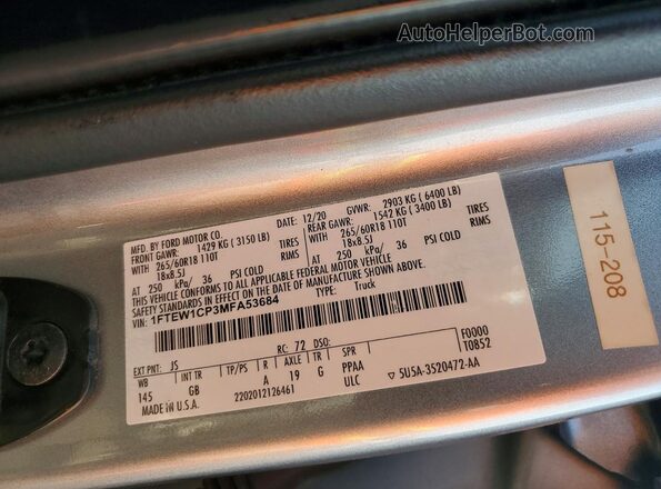 1FTEW1CP3MFA53684 2021 FORD F150 Серебряный Вид подкапотного пространства