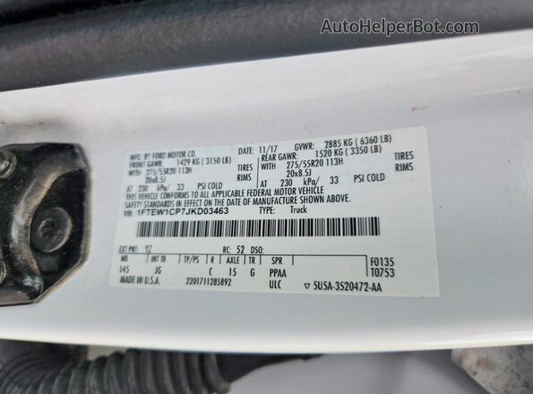 1FTEW1CP7JKD03463 2018 FORD F150 White Vista del compartimento del motor