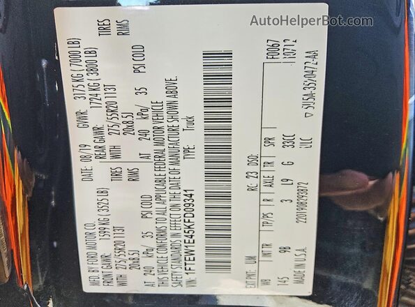 1FTEW1E45KFD09341 2019 FORD F150 Black Շարժիչի բաժամունքի տեսք
