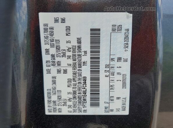 1FTEW1E48LFC04469 2020 FORD F150 Gray Вид наклейки з VIN-кодом