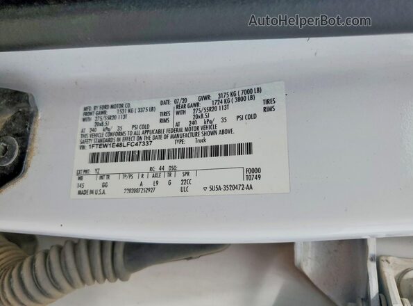 1FTEW1E48LFC47337 2020 FORD F150 White Вид наклейки з VIN-кодом