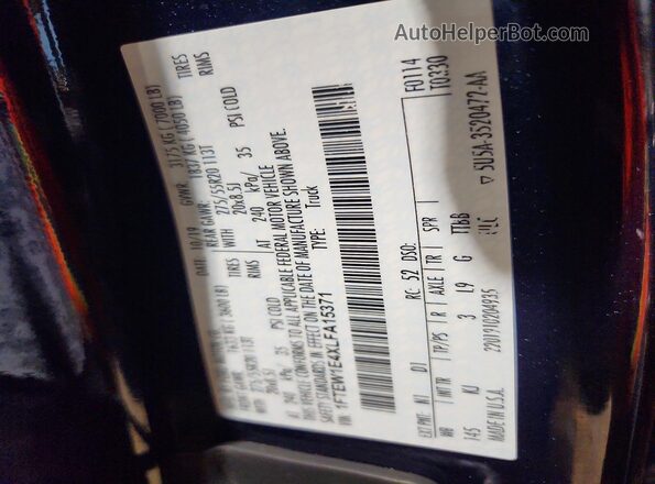 1FTEW1E4XLFA15371 2020 FORD F150 Blue VIN კოდის სტიკერის ხედი