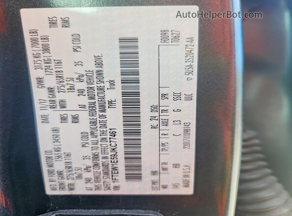 1FTEW1E59JKC77461 2018 FORD F150 Gray Vista del compartimento del motor