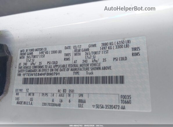 1FTEW1E84HFB90791 2017 FORD F150 White Vista del compartimento del motor