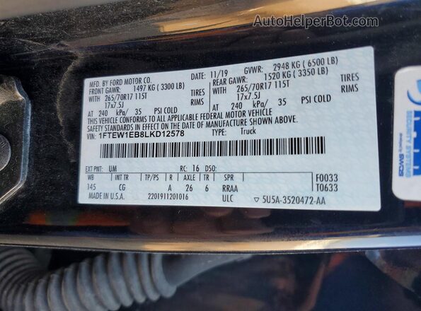 1FTEW1EB8LKD12578 2020 FORD F150 Black Вид підкапотного простору