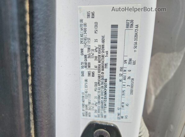 1FTEW1EBXMKF00746 2021 FORD F150 White Вид наклейки з VIN-кодом