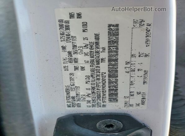 1FTEW1EF9GKD01372 2016 FORD F150 White VIN sticker view