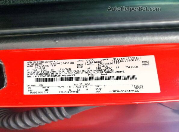 1FTEW1EG2GFA65827 2016 FORD F150 Red ძრავის განყოფილების ხედი
