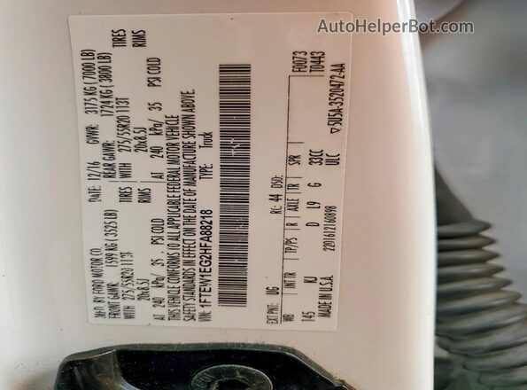 1FTEW1EG2HFA88218 2017 FORD F150 White Vista de la etiqueta del VIN