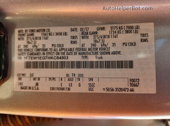 1FTEW1EG7HKC84503 2017 FORD F150 Silver Вид підкапотного простору