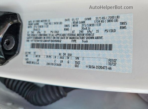 1FTEW1EG8HFB05992 2017 FORD F150 White Widok komory silnika