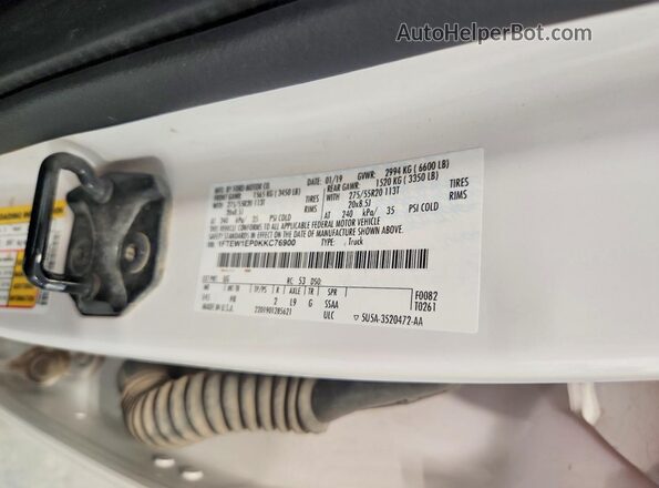1FTEW1EP0KKC76900 2019 FORD F150 White Շարժիչի բաժամունքի տեսք