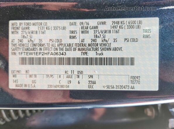 1FTEW1EP2HFA06343 2017 FORD F150 Blue Շարժիչի բաժամունքի տեսք
