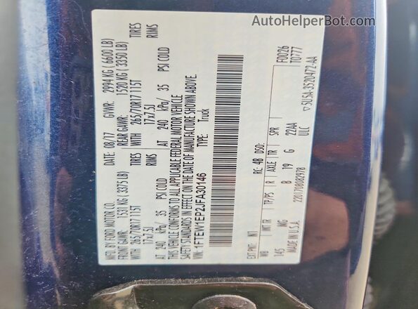 1FTEW1EP2JFA30146 2018 FORD F150 Blue Շարժիչի բաժամունքի տեսք