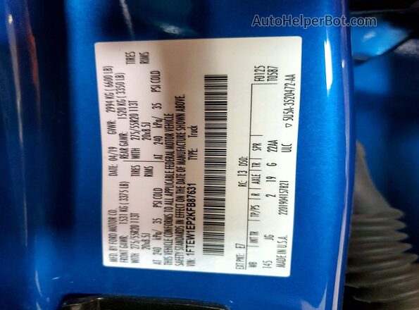 1FTEW1EP2KFB87631 2019 FORD F150 Blue Widok komory silnika