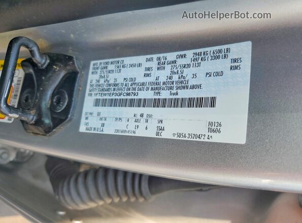 1FTEW1EP3GFC98793 2016 FORD F150 Silver Widok komory silnika
