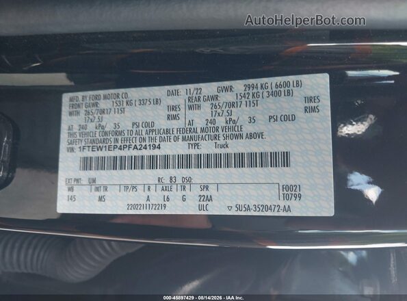 1FTEW1EP4PFA24194 2023 FORD F150 Black Vista del compartimento del motor
