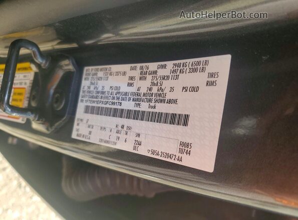 1FTEW1EPXGFC99178 2016 FORD F150 Gray Vista del compartimento del motor