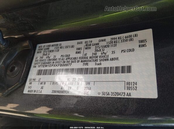 1FTEW1EPXKFB00977 2019 FORD F150 Gray Widok komory silnika