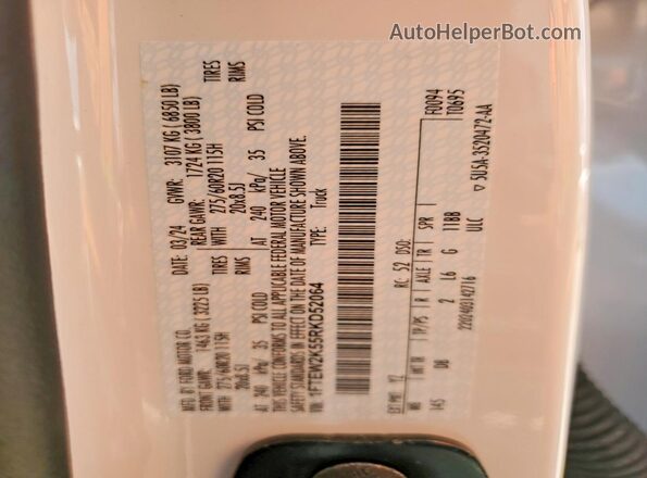 1FTEW2K55RKD52064 2024 FORD F150 White Widok komory silnika