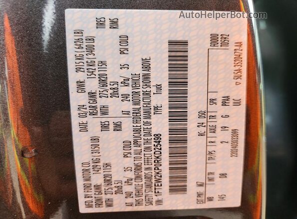 1FTEW2KP0RKD25498 2024 FORD F150 Gray Вид підкапотного простору